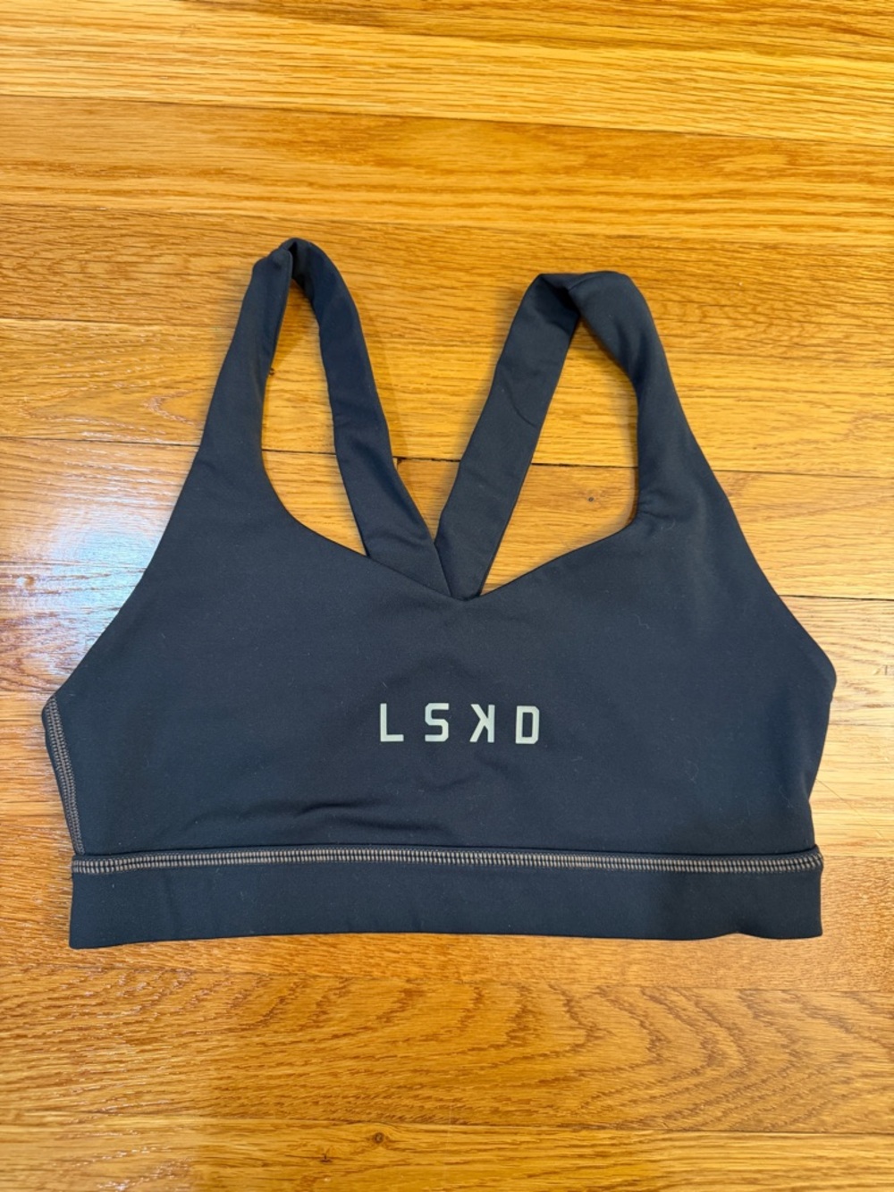 LSKD Rep Sports Bra in Black White Spell Out - Size Est. XS